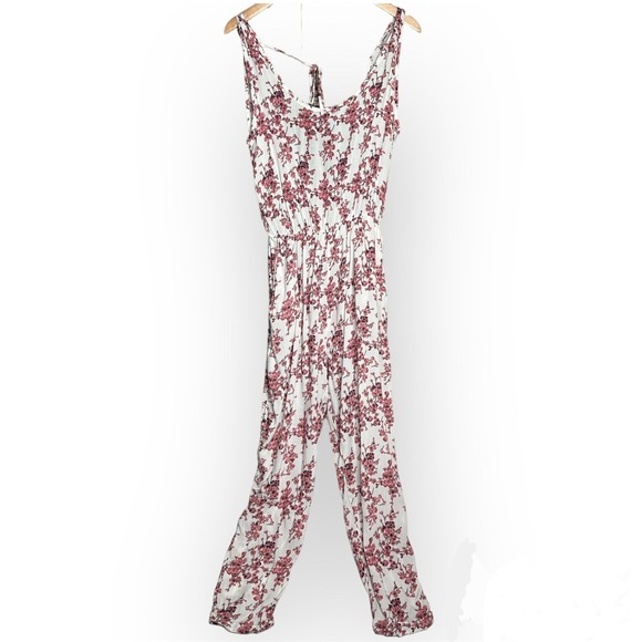 Exist Pants - NEW Exist Jumpsuit Womens Size Large Ivory Floral Sleeveless Joggers Open Back